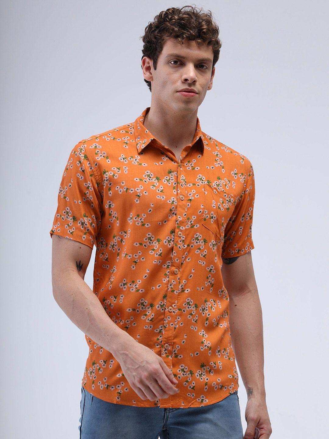 reslag spread collar floral printed slim fit cotton casual shirt