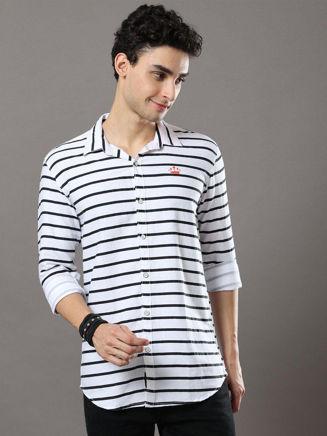 reslag spread collar stripes slim fit cotton casual shirt