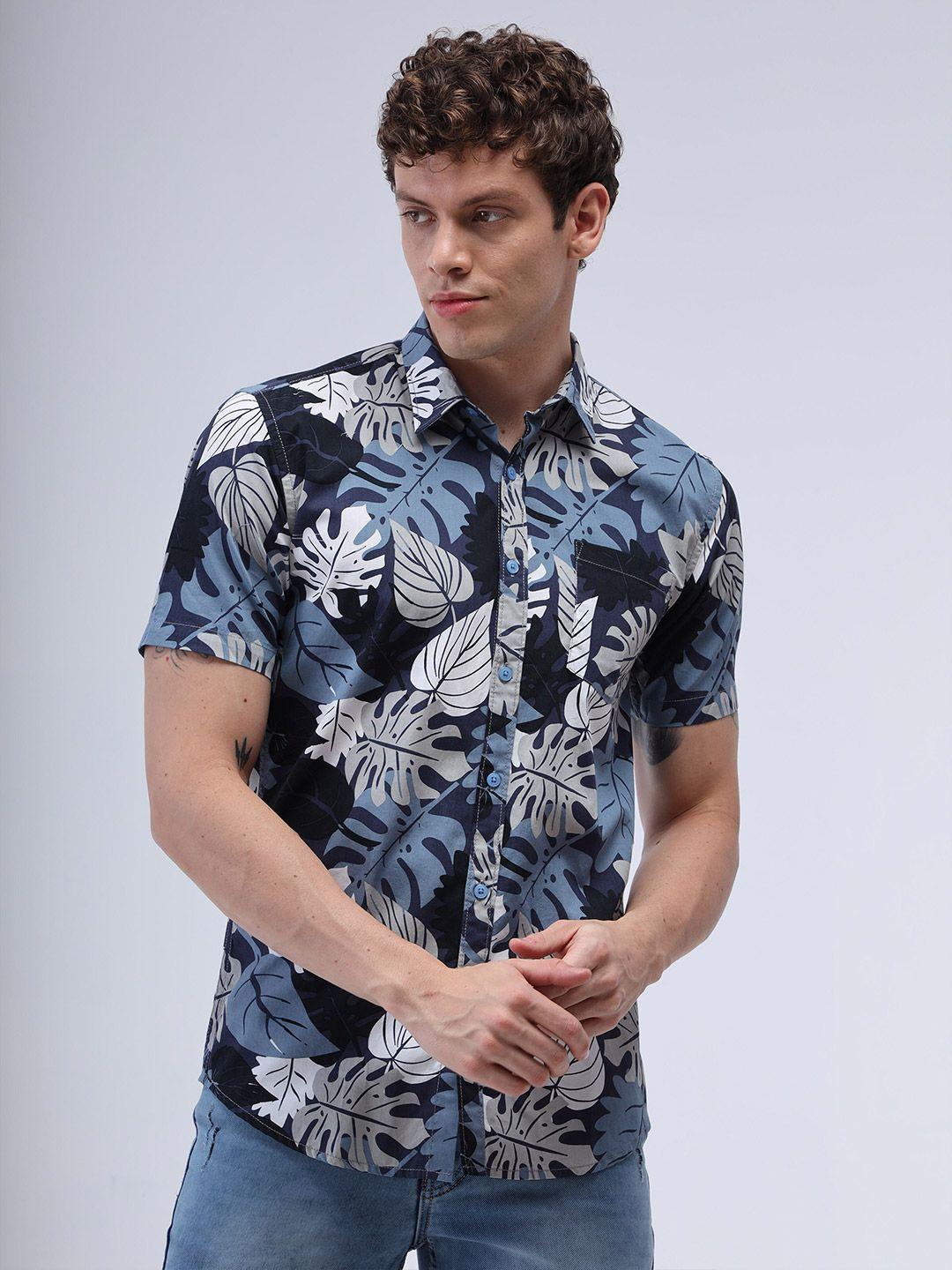 reslag tropical printed cotton slim fit casual shirt