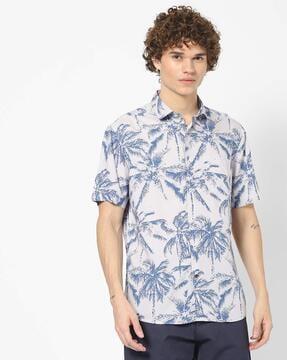 resort collar hs printed slim fit shirt