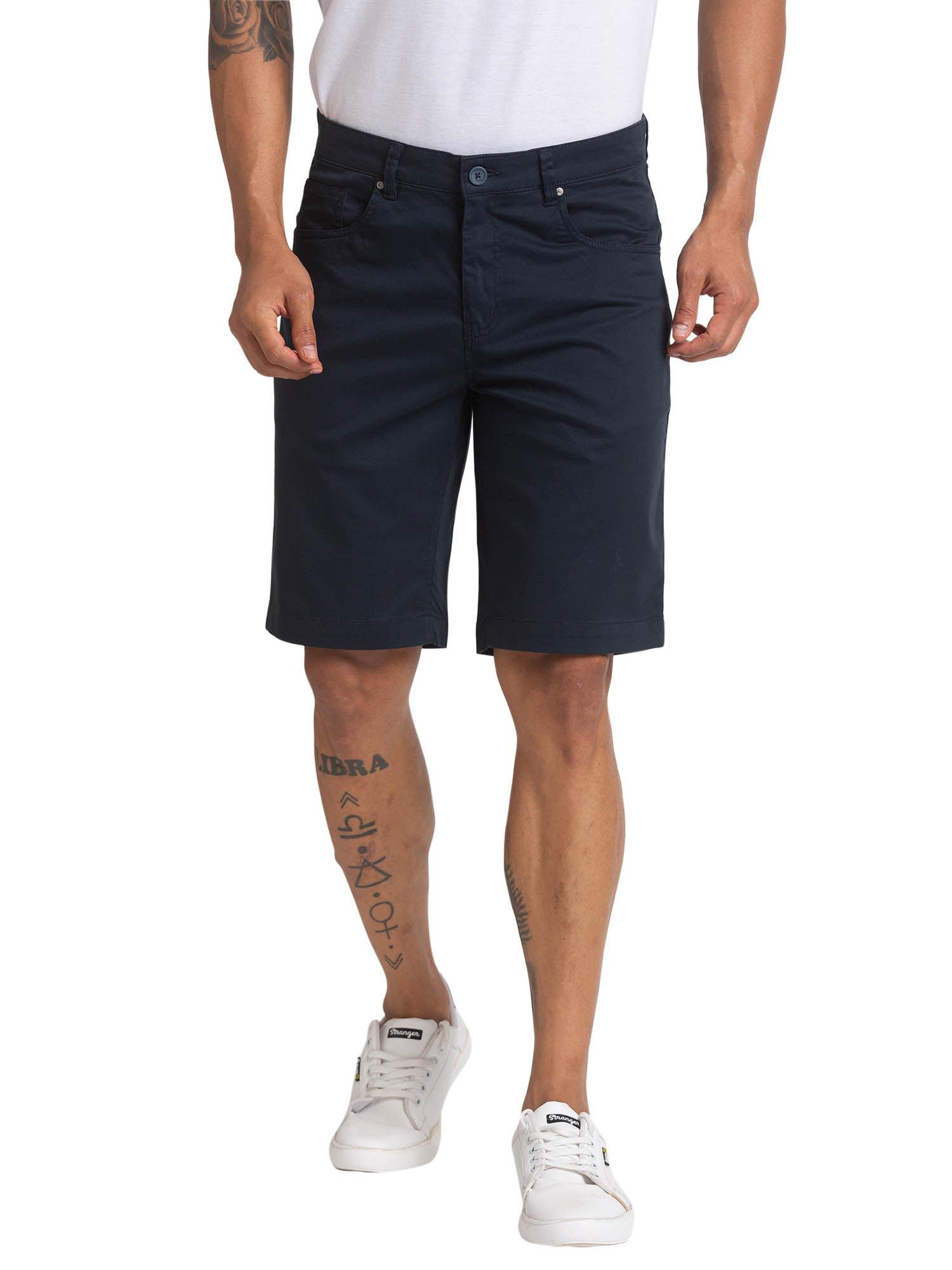 resort fit solid dark blue shorts