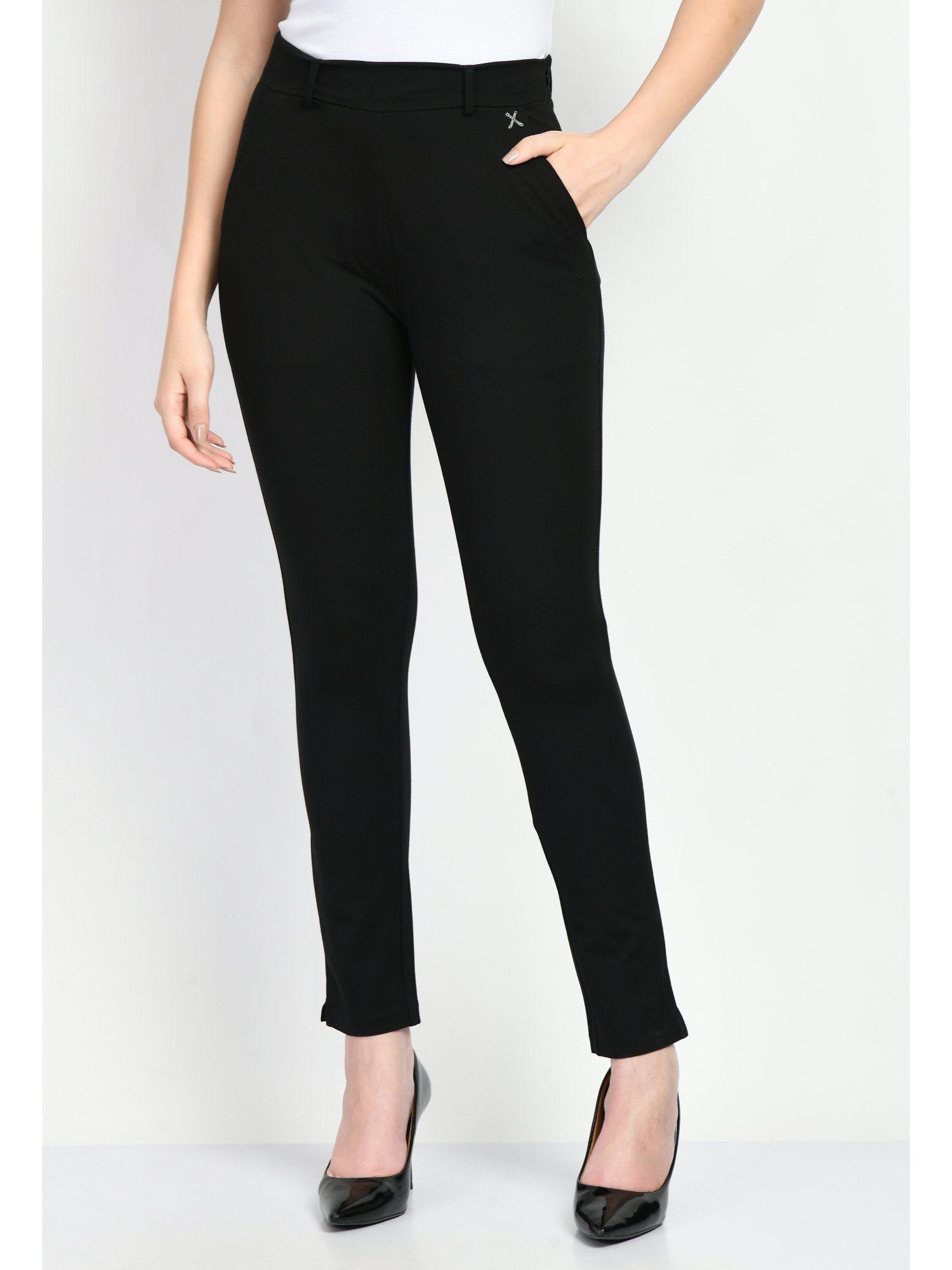 respect solid 4 way stretch slim trousers - black