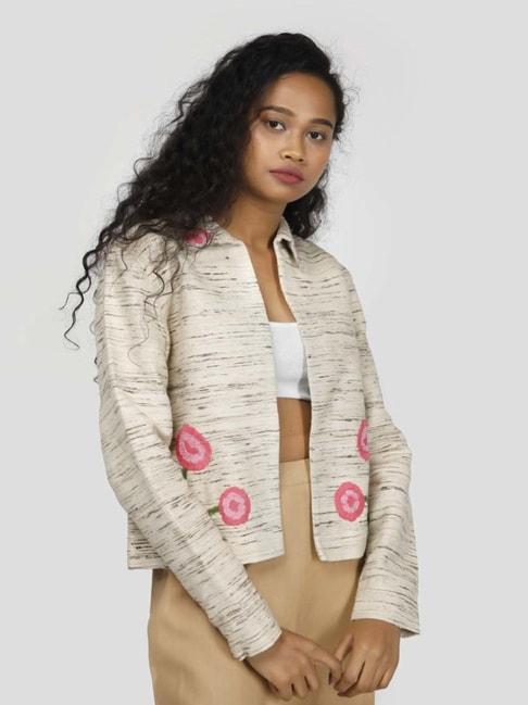 retiyo zaya cream embroidered khadi silk jacket