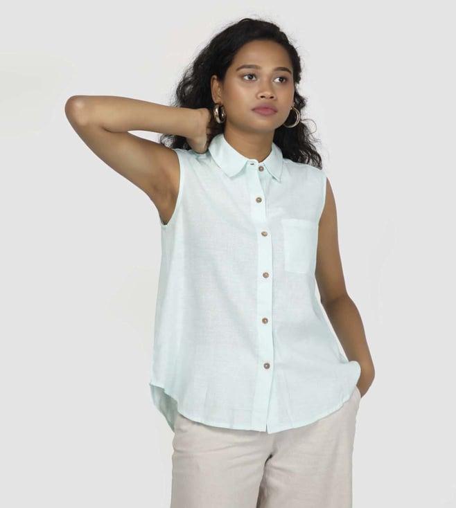 retiyo ajra classic sleeveless khadi cotton blue shirt