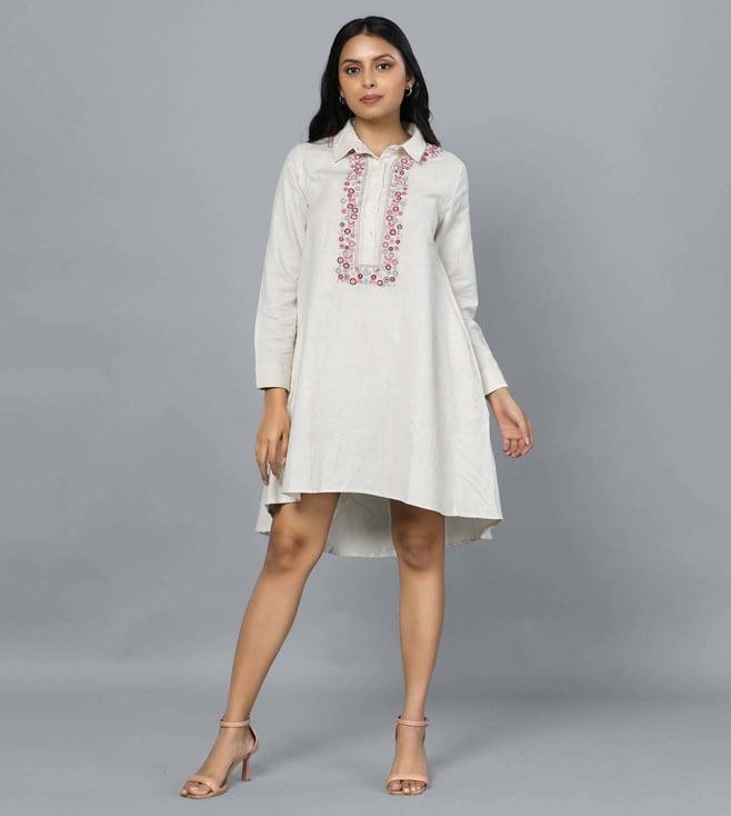 retiyo meher ivory khadi matka silk floral embroidered tunic