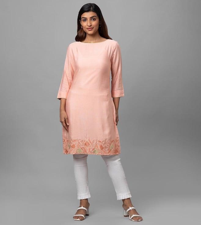 retiyo peach shaye eco khadi bafta silk hand embroidered tunic dress