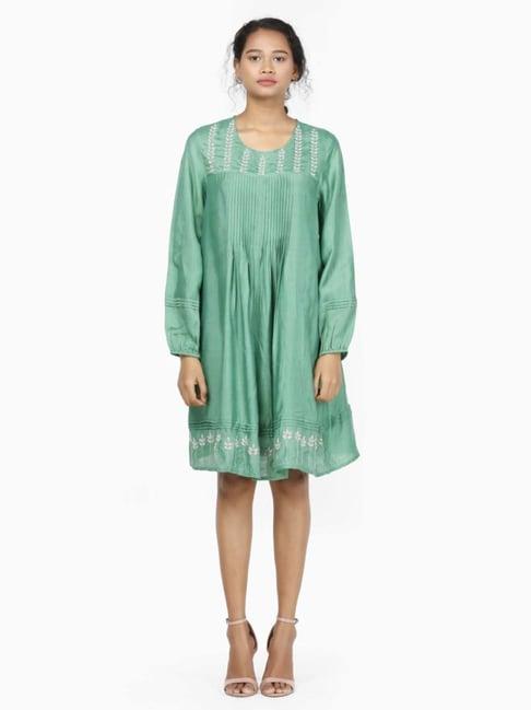 retiyo sadabahar hand embroidered khadi silk green tunic