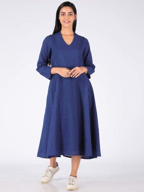 retiyo sanya navy blue printed malmal dress
