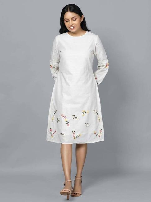 retiyo vami ivory khadi spun silk floral embroidered dress