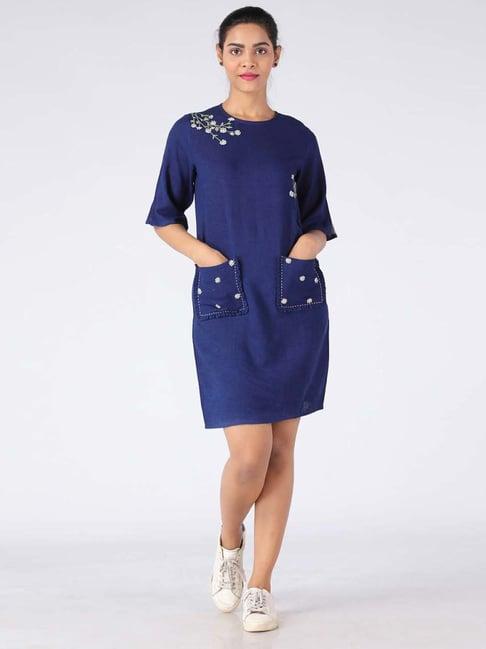 retiyo vanya navy embroidered cotton dress