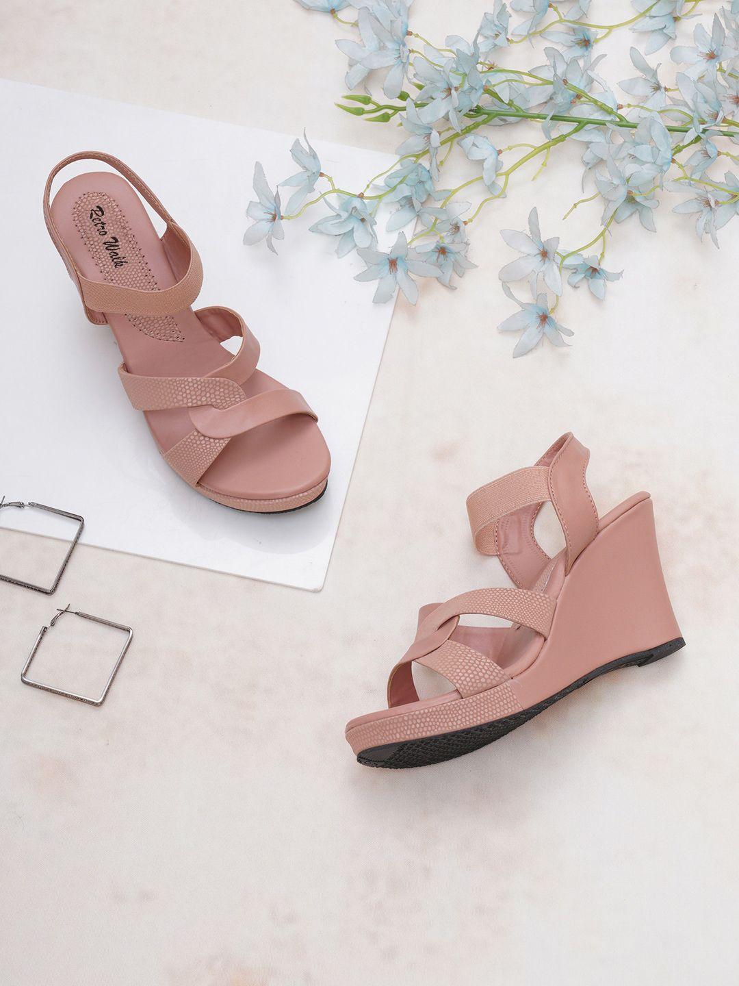 retro walk textured open toe wedges with backstrap