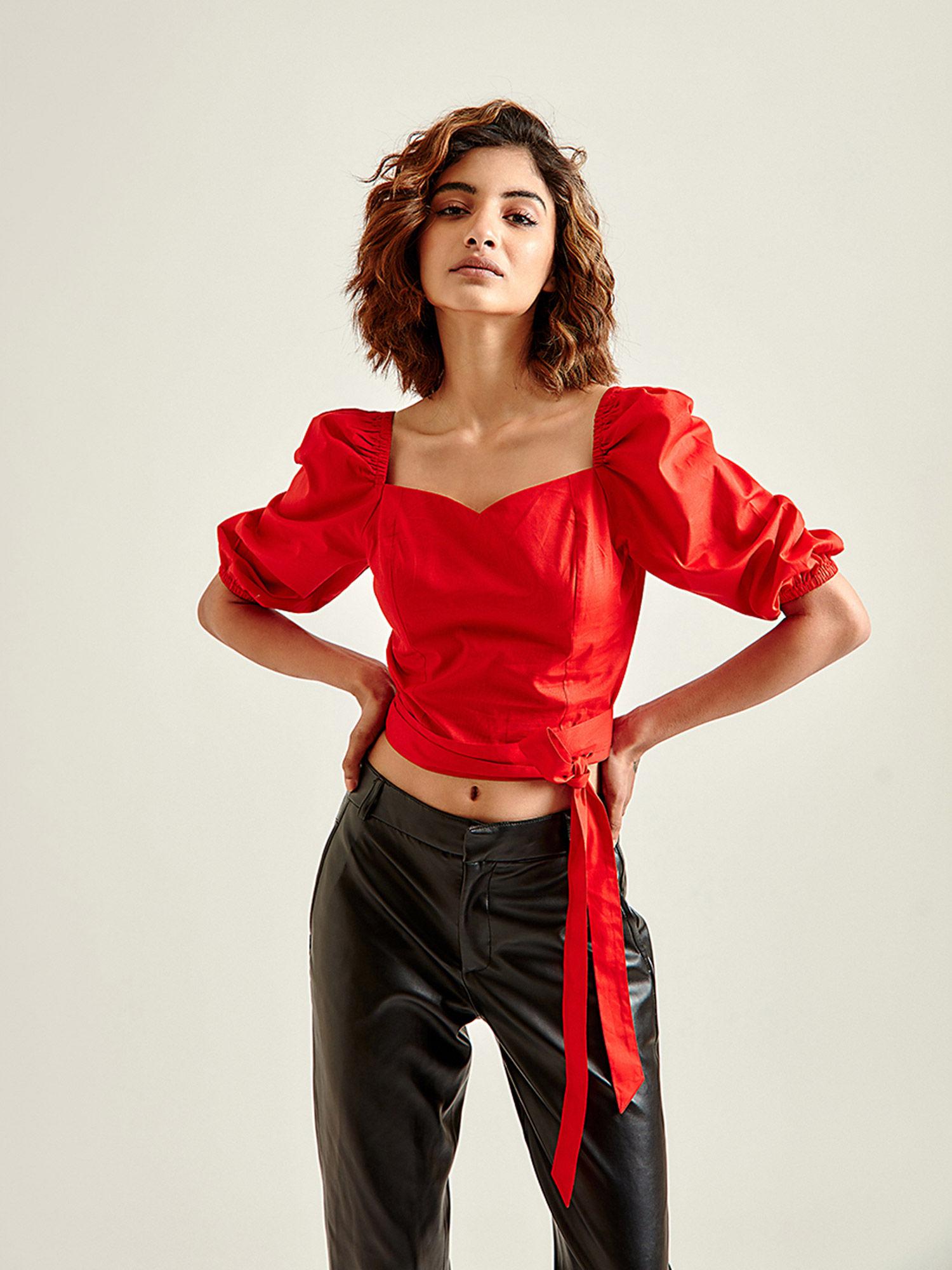 retro red wrap top