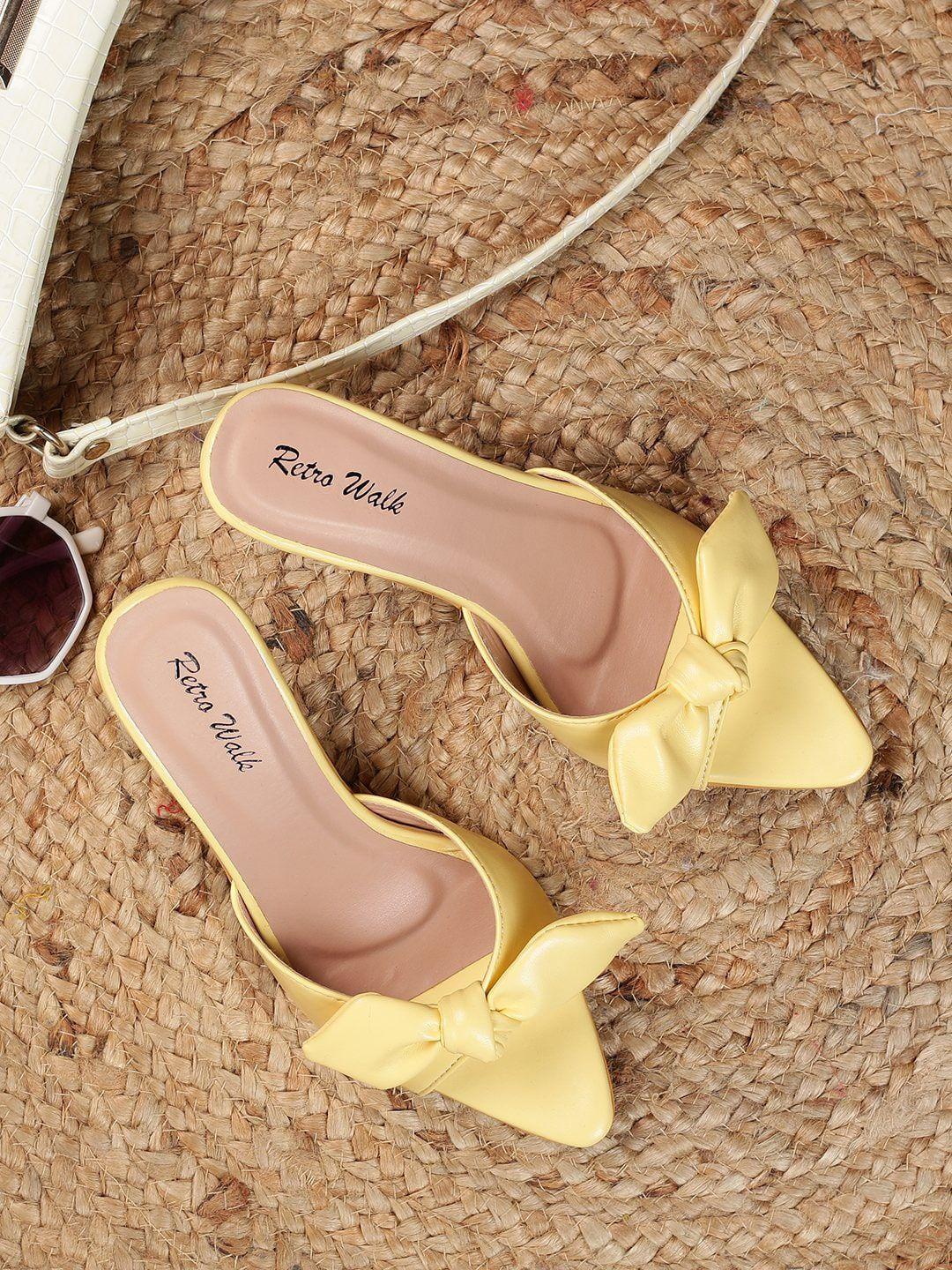 retro walk bow detail open toe slim heels