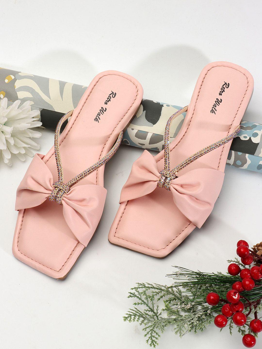 retro walk bow embellished open toe flats