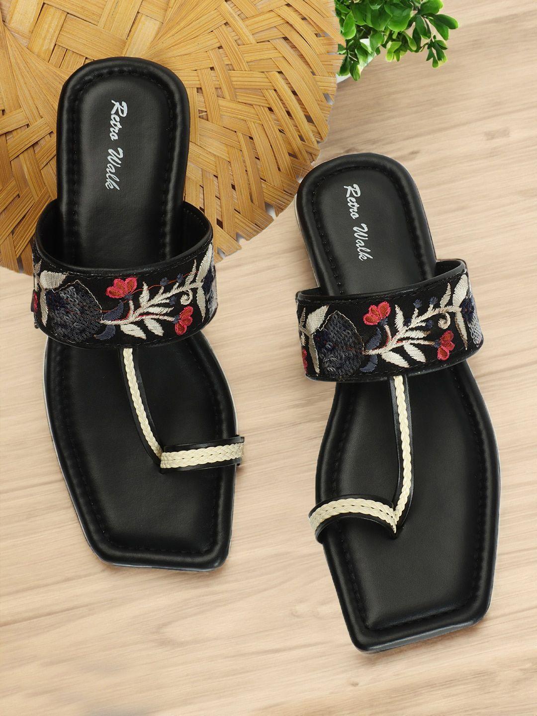 retro walk embroidered one toe flats