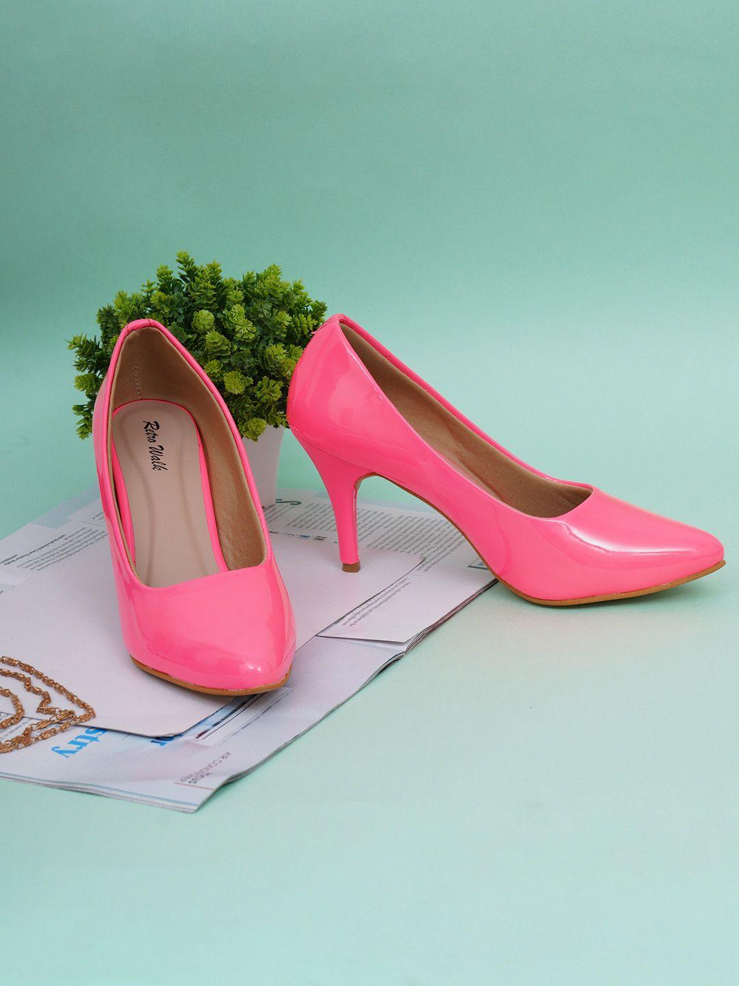 retro walk pink colourblocked block pumps with bows