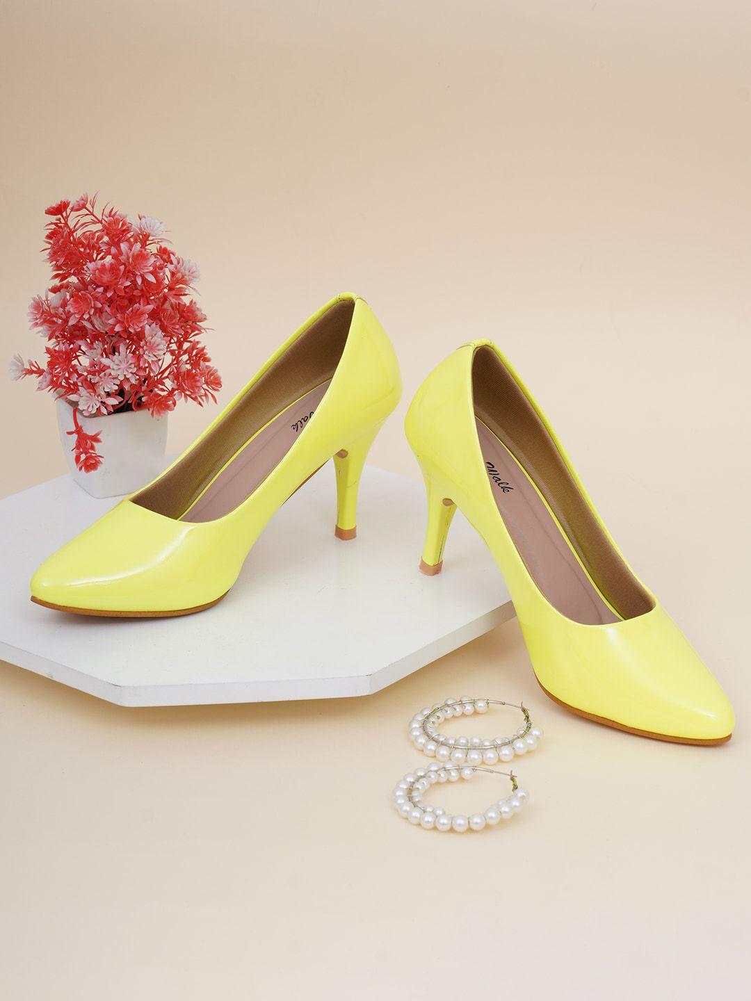 retro walk yellow embellished stiletto pumps