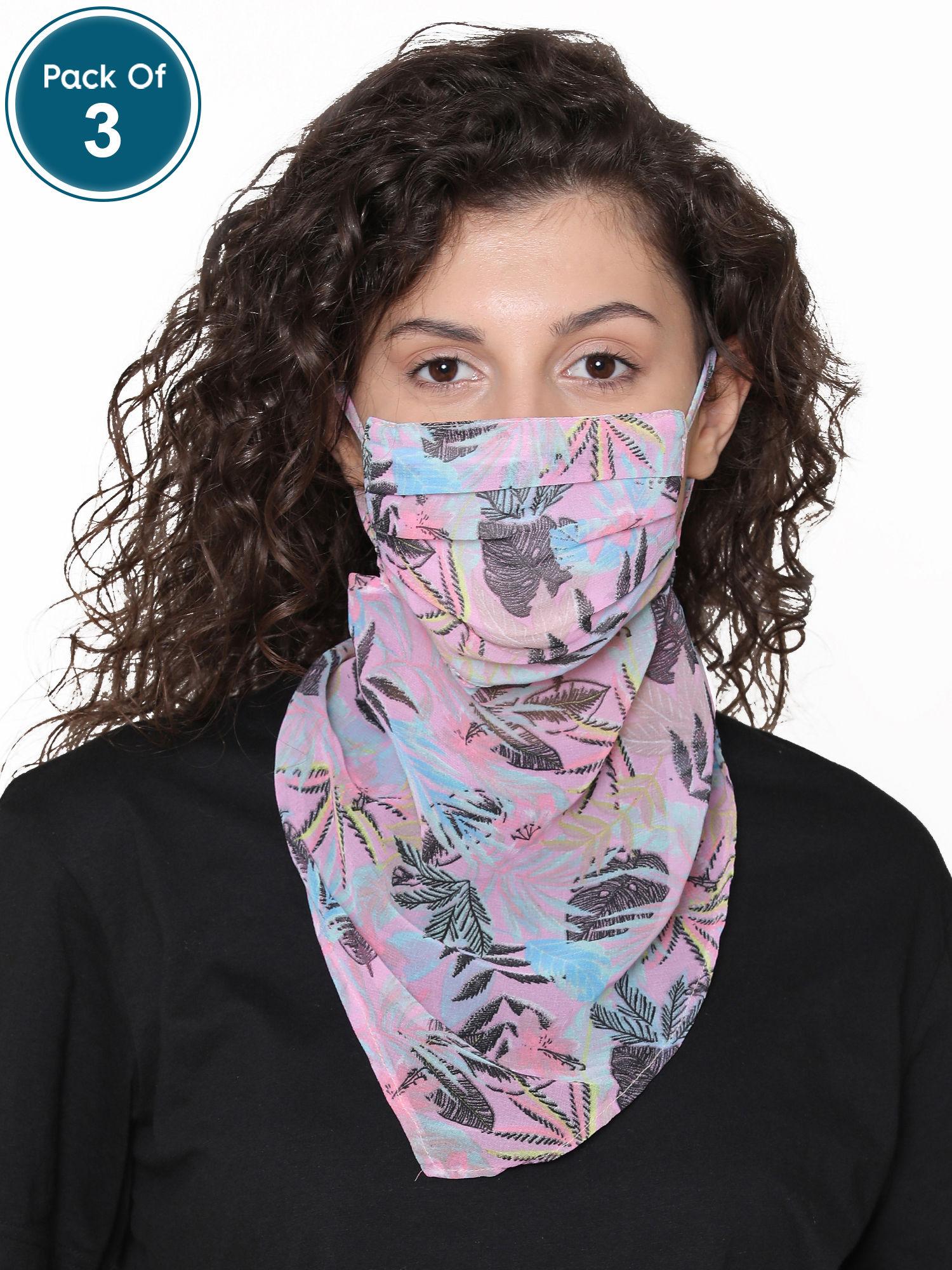 reusable scarf fit face mask with loops - multi-color (pack of 3)