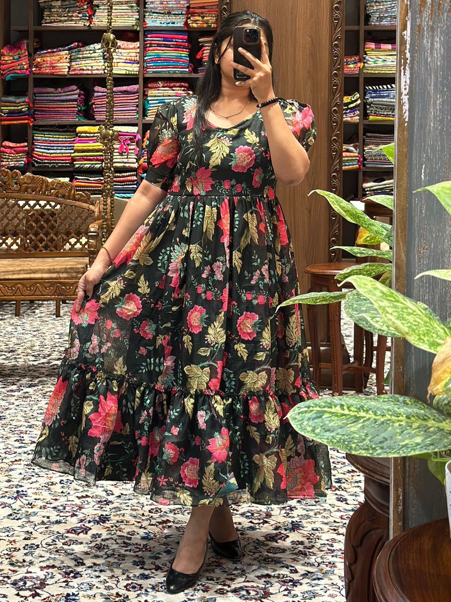 revan black floral print maxi dress