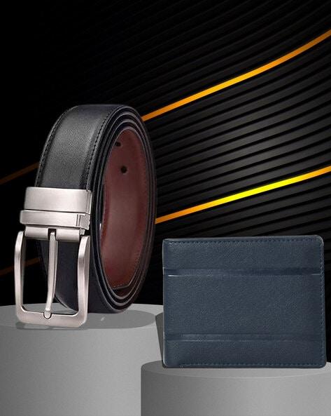 reversible buckle closure belt with wallet