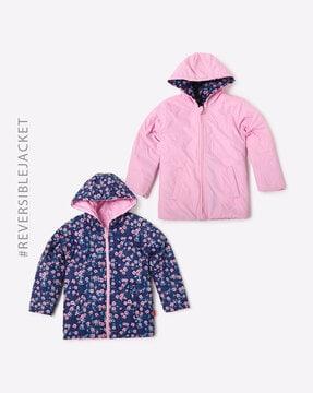 reversible hooded jacket with slip pockets