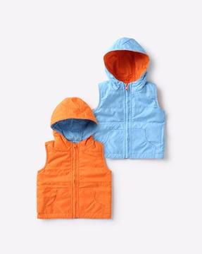 reversible hooded zip-front jacket