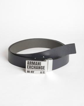 reversible leather belt with metal logo buckle closure