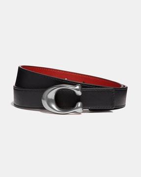 reversible leather belt with pin-buckle closure