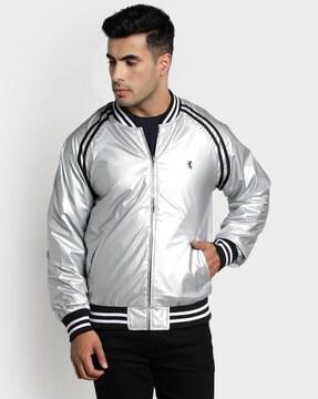 reversible zip-front jacket with raglan sleeves