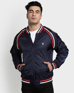 reversible zip-front jacket with raglan sleeves