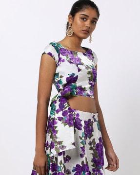 reversible floral print crop top with tie-up