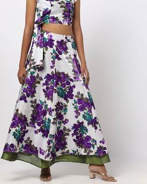 reversible floral print flared skirt