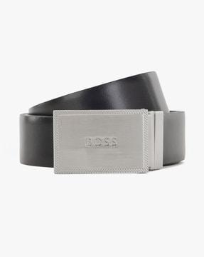 reversible italian leather belt with pin & plaque buckles