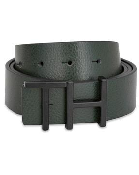 reversible leather belt with logo buckle