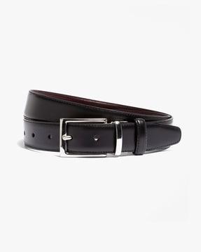reversible leather belt with metal buckle