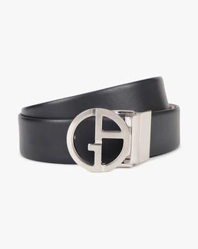 reversible logo belt in smooth & pebbled leather