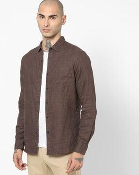 reversible slim fit checked shirt with patch pocket