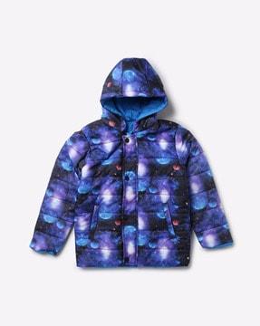 reversible space print hooded jacket