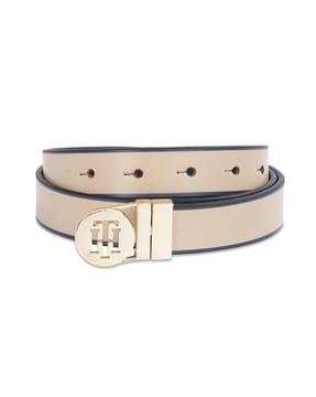 reversible wide belt with logo buckle closure