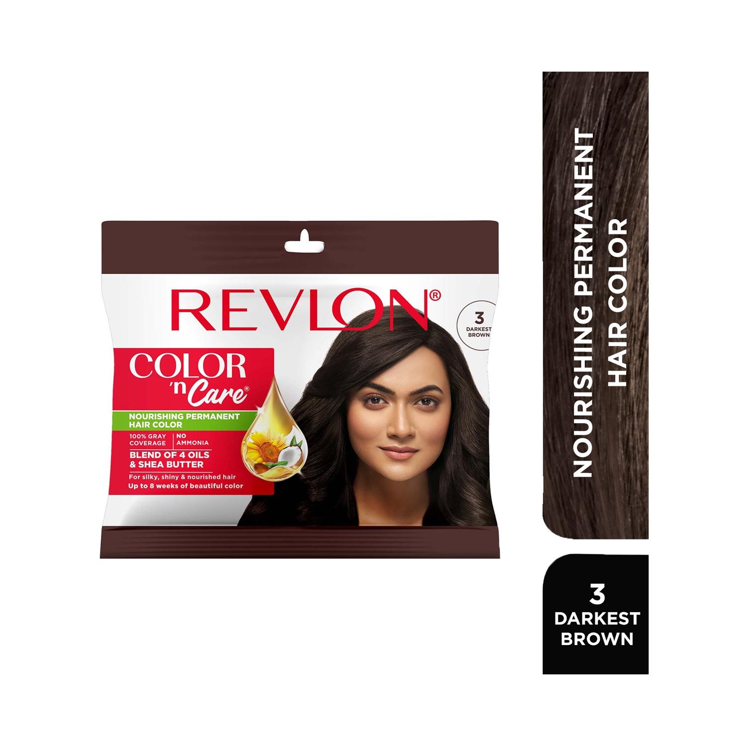 revlon color n care nourishing permanent hair color sachet - 3 darkest brown (20g+30ml)