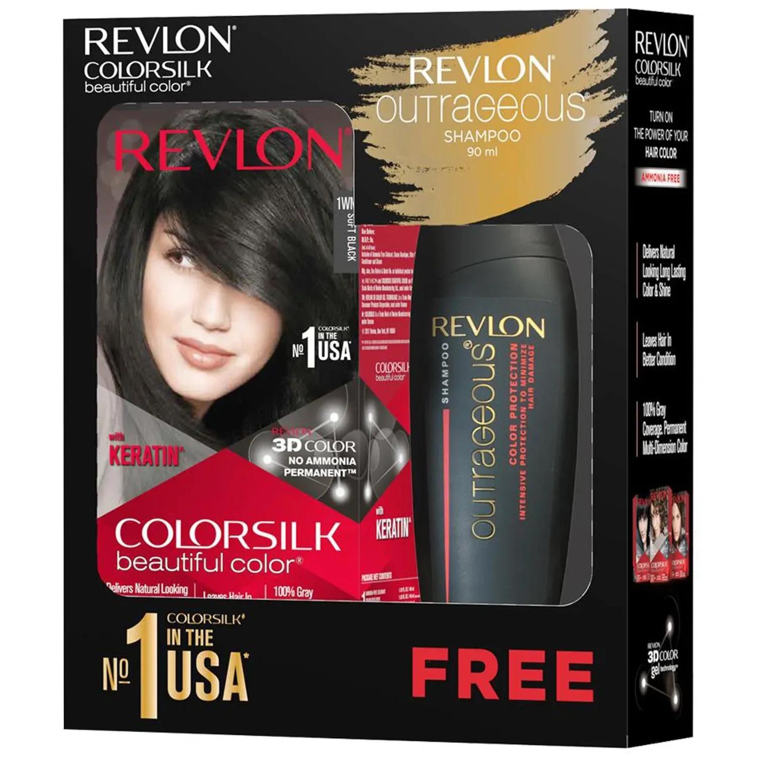 revlon colorsilk beautiful hair color with keratin + free shampoo - 1wn soft black (91.8ml)