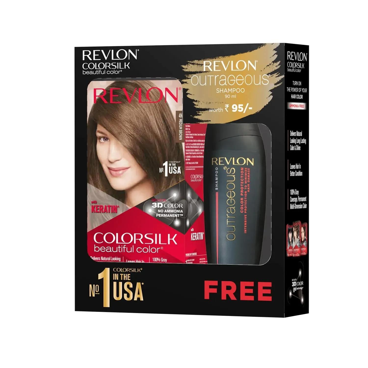 revlon colorsilk beautiful hair color with keratin + free shampoo - 4n medium brown (91.8ml)