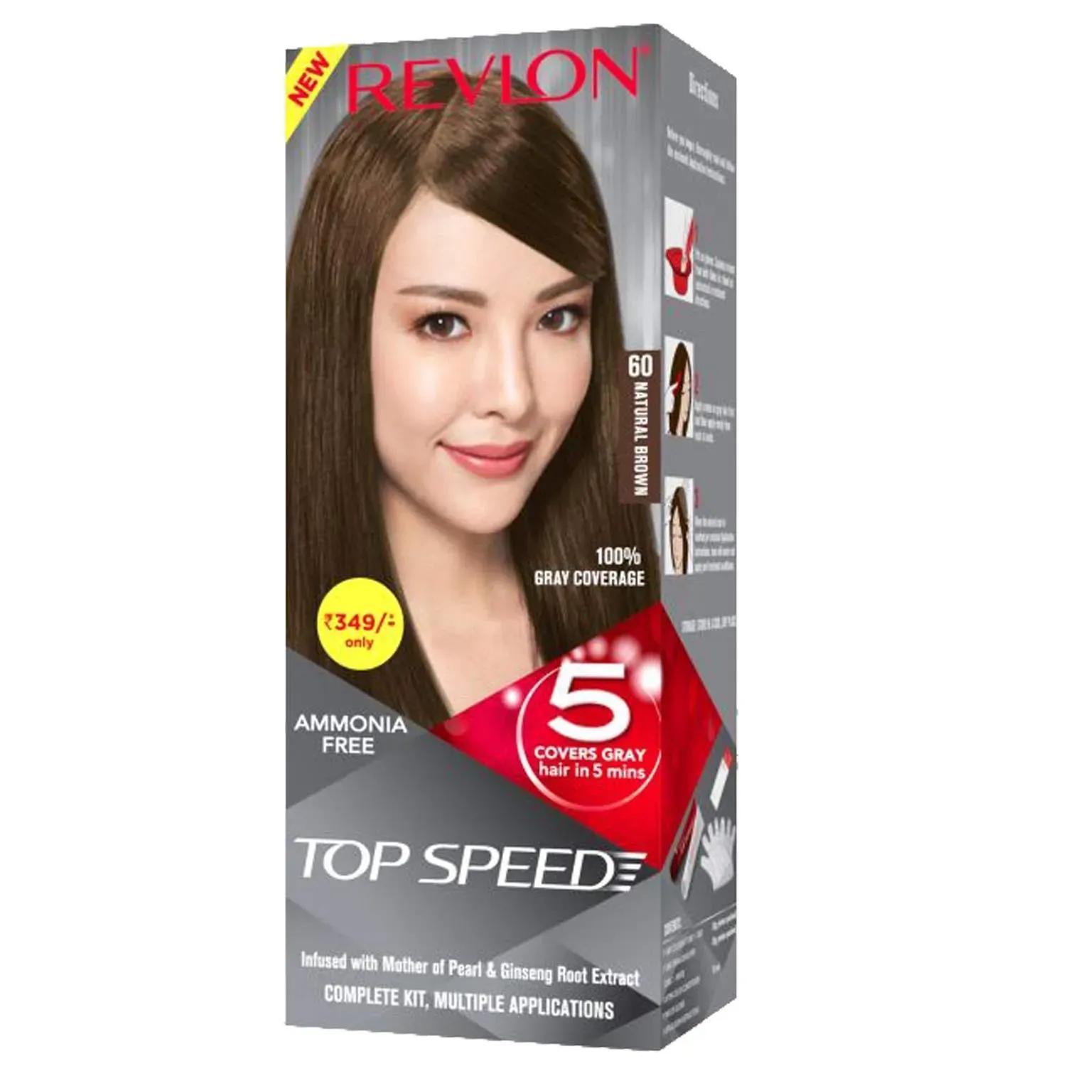 revlon top speed hair color small pack for woman - 60 natural brown (40g+15ml)