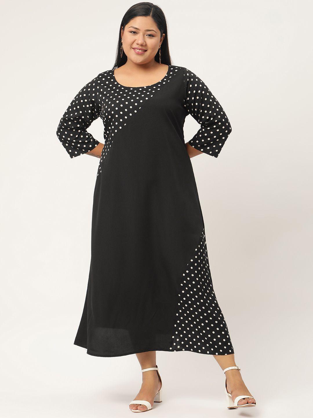 revolution black & white crepe a-line midi plus size dress