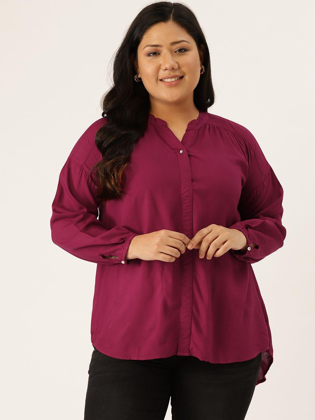 revolution women plus size burgundy solid shirt style top