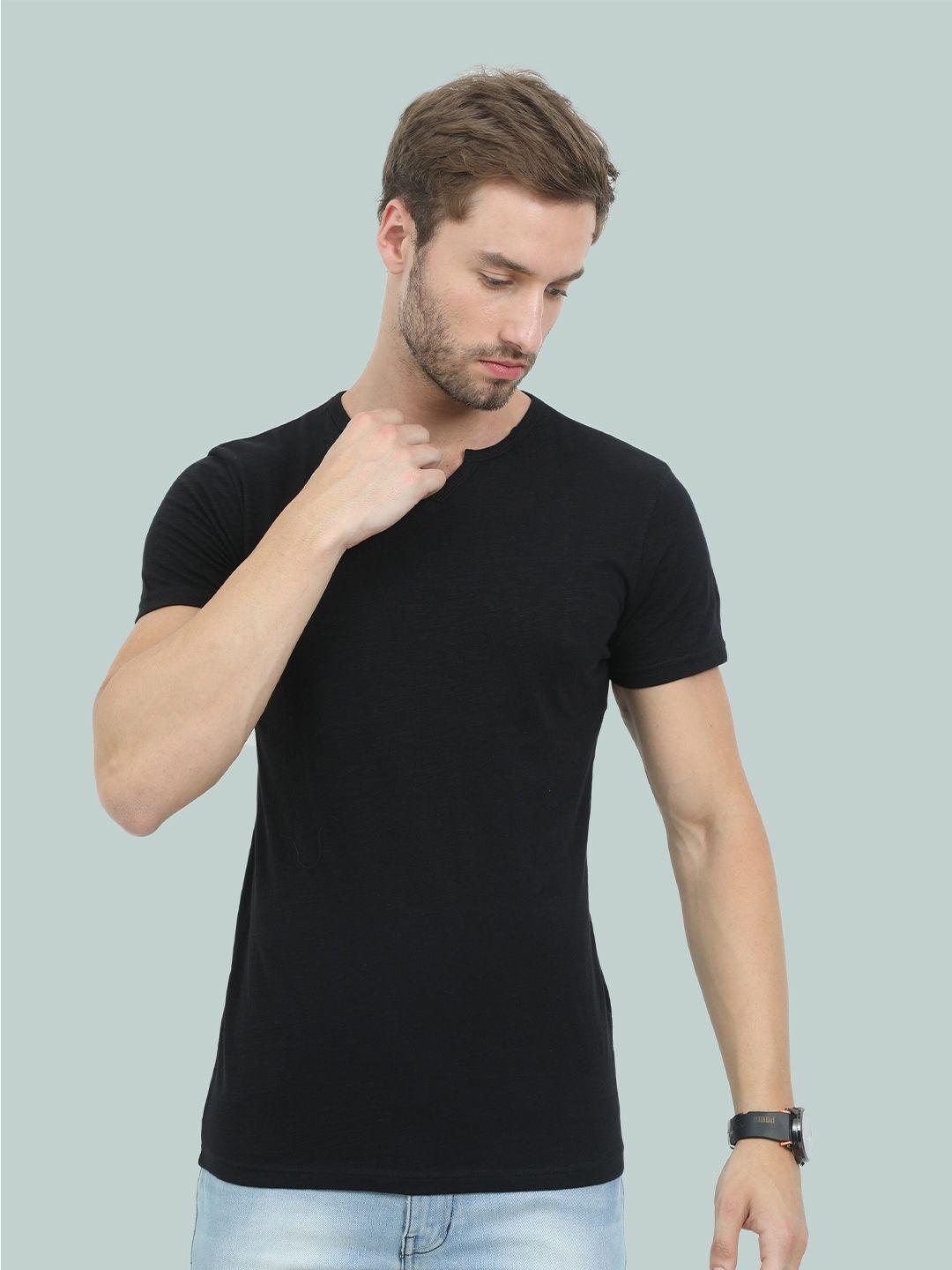 reya men black asymmetric neck pure cotton t-shirt