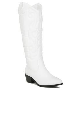 reyes patchwork studded cowboy women's boots - white