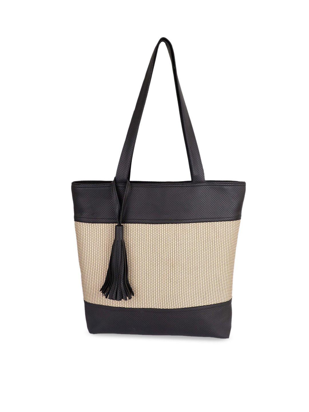 rezzy black & beige colourblocked tote bag