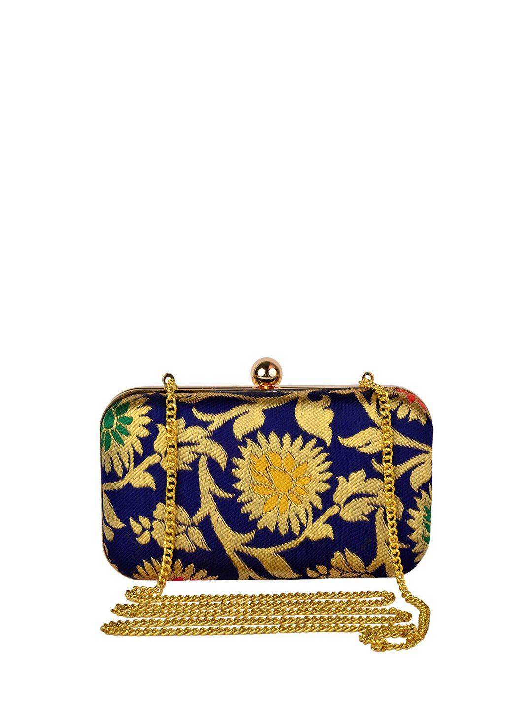 rezzy navy blue & gold-toned embroidered box clutches