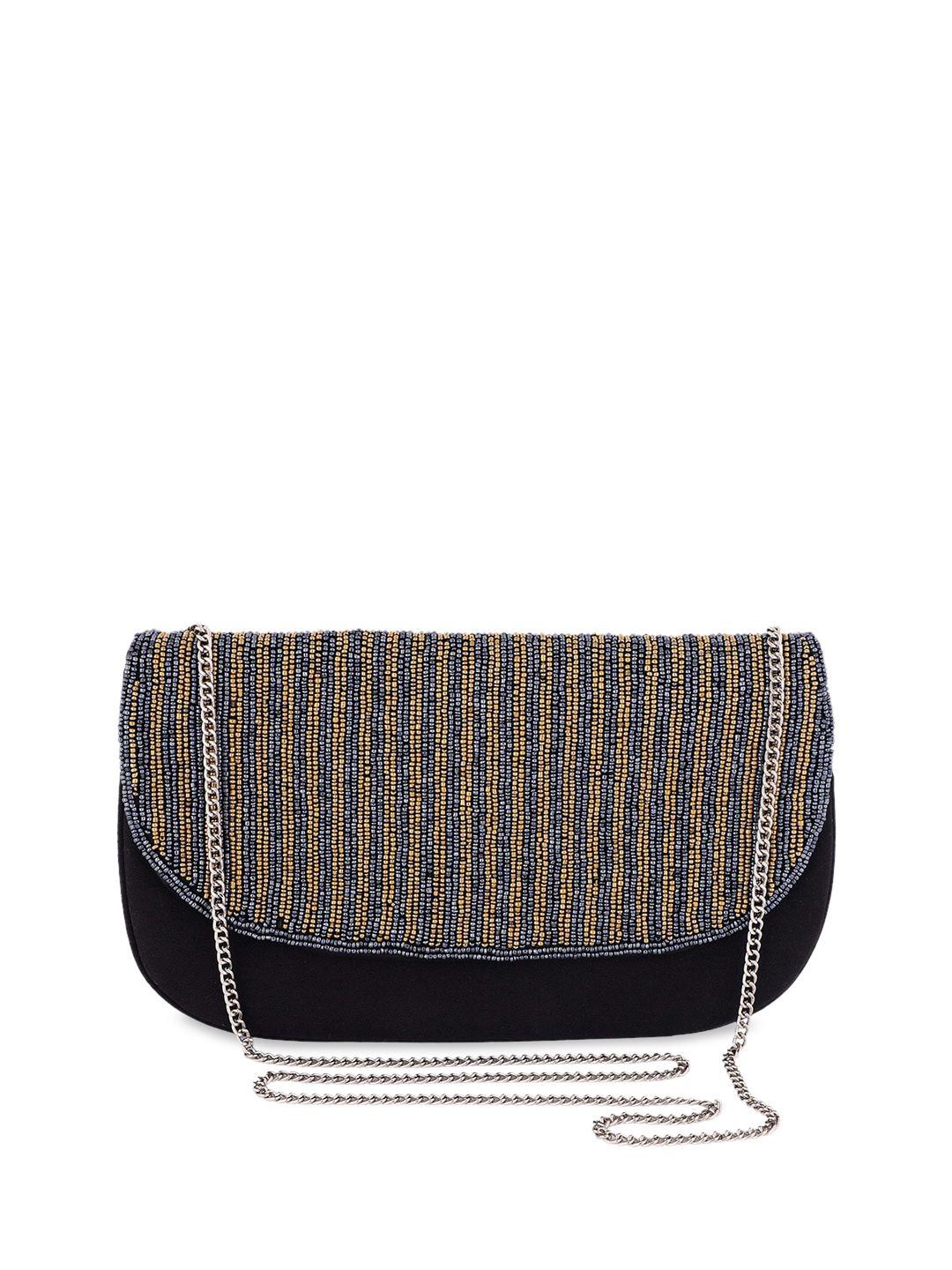 rezzy navy blue & silver-toned embellished clutch